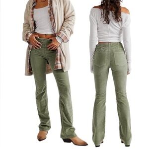 Free People We The Free corduroy ribbed jenny high rise flare pants green 28 new